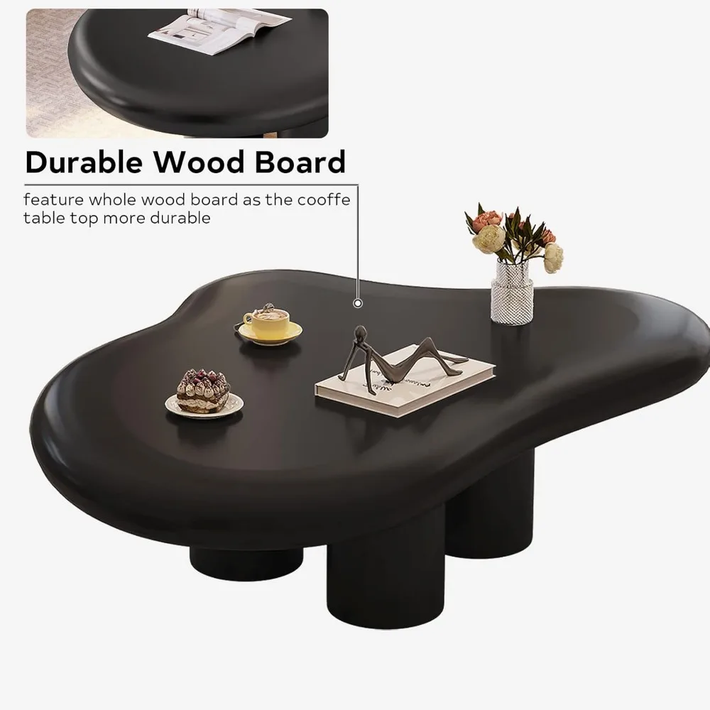 47" Round Edge Cloud Coffee Table,Irregular Black End Table for Small Space, Modern Center Coffee Table for Living Room, Bedroom