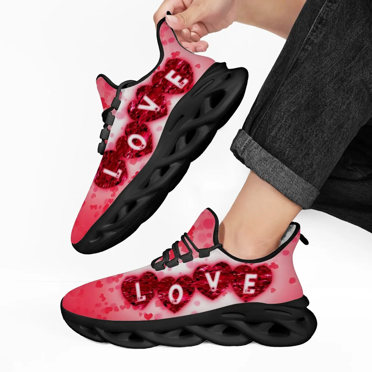 

Women Walking Shoe Casual Light Flat Fleece Lined Love Heart Print Athletic Shoes Athletic Running Sports Mens Sneakers