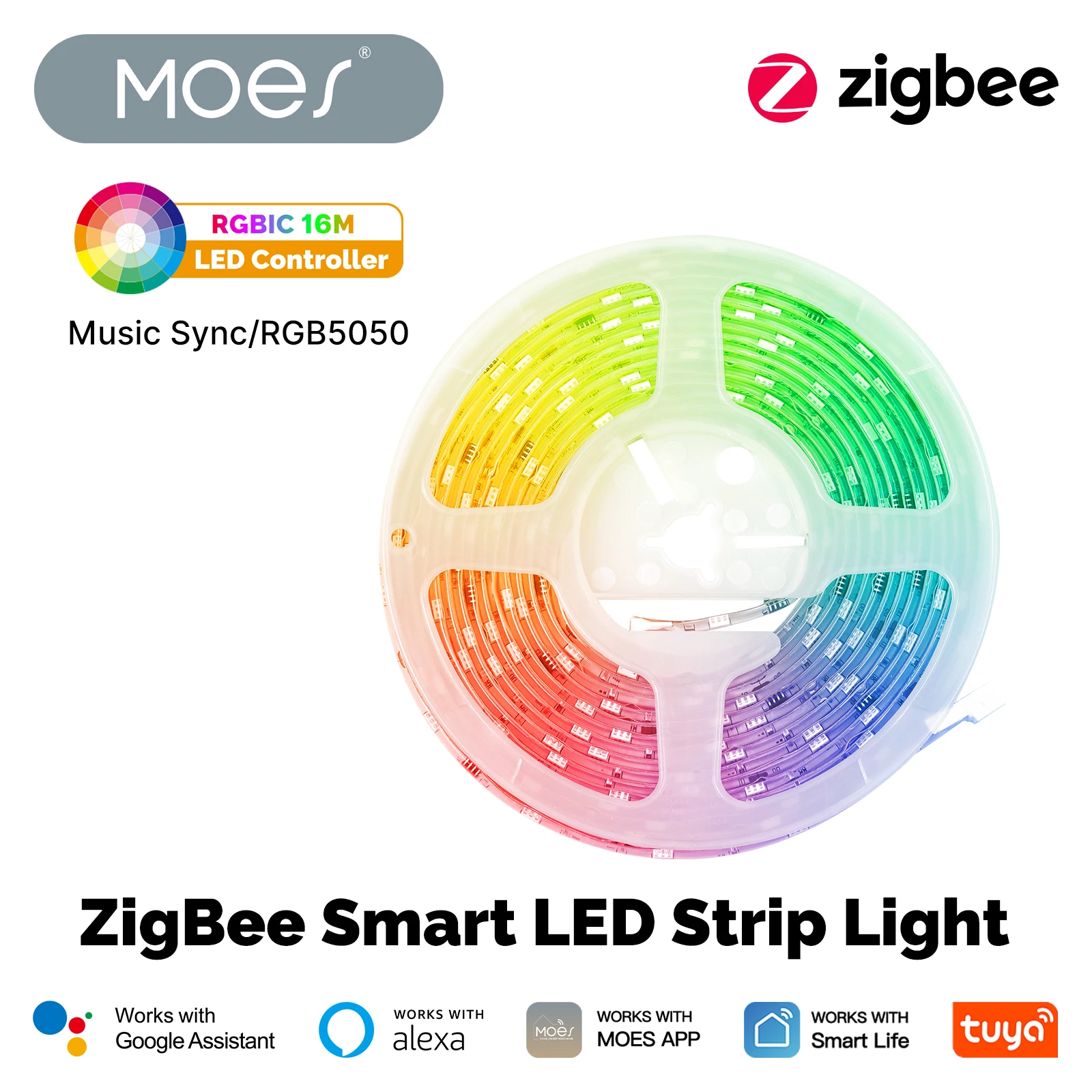 

MOES Tuya ZigBee LED Strip Light Smart Party Music Sync RGB5050 Controller 16 Million Colors Changing Support Alexa Google Home