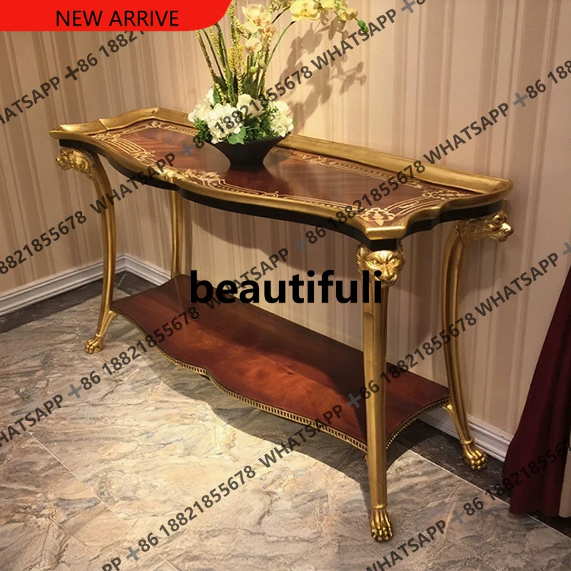 D178 Solid wood gold foil craft entrance table Lion head beast head French entrance table