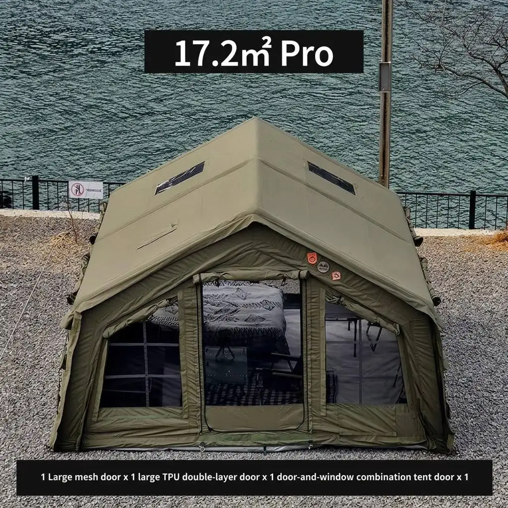 2026 Large Inflatable Four-season Double Layer Glamping Tent 17.2Sqm 1Room 1Livingroom Family Outdoor Camping Air Beam Quick Set