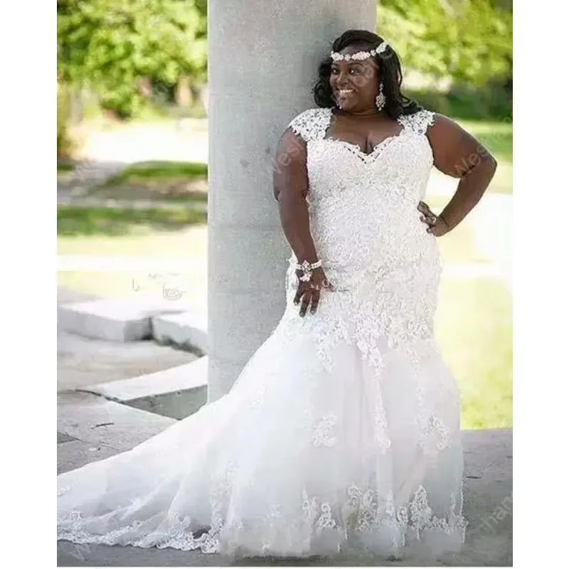 تخصيص زائد حجم حورية البحر الدانتيل الحبيب الرقبة تول فستان العروس زين البوق الدانتيل متابعة الظهر أثواب الزفاف #1