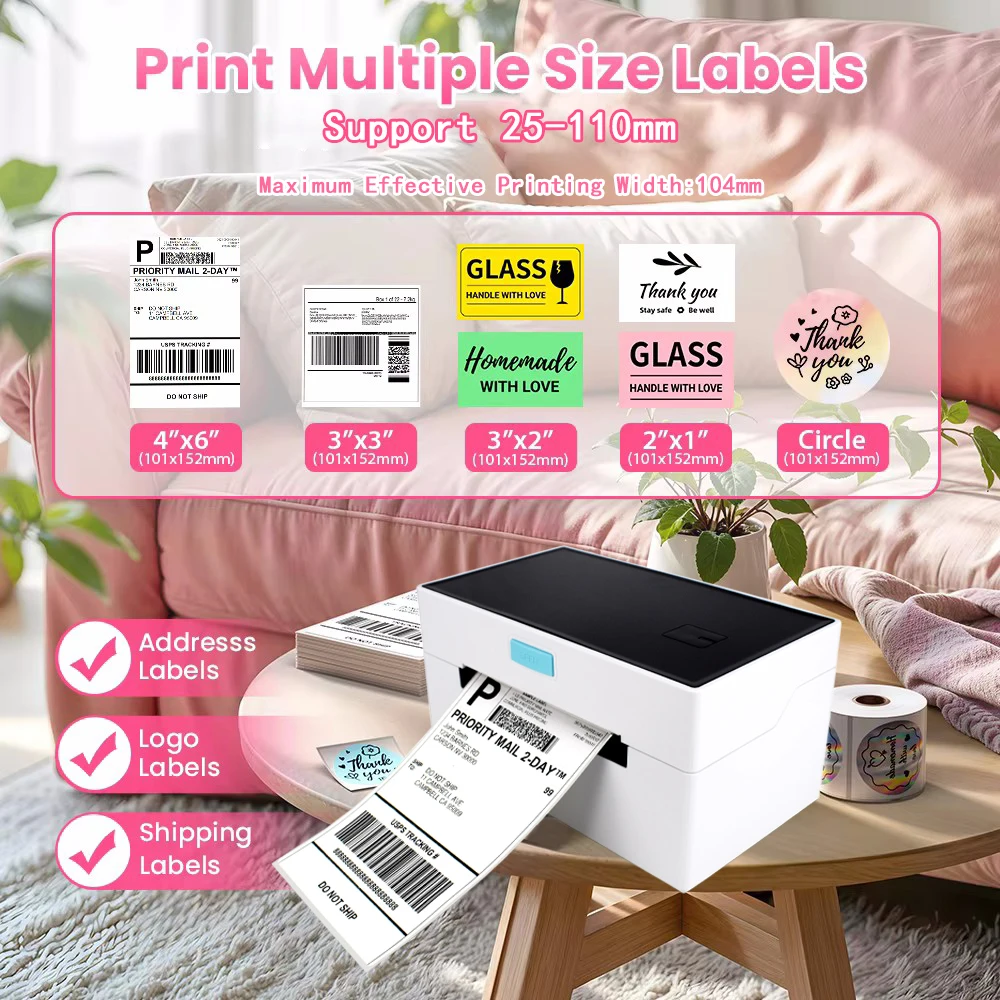 

printer 4X6inch Compatible with iPhone Android Mac Window Bluetooth Thermal Label Printer Printer for Shipping Labels