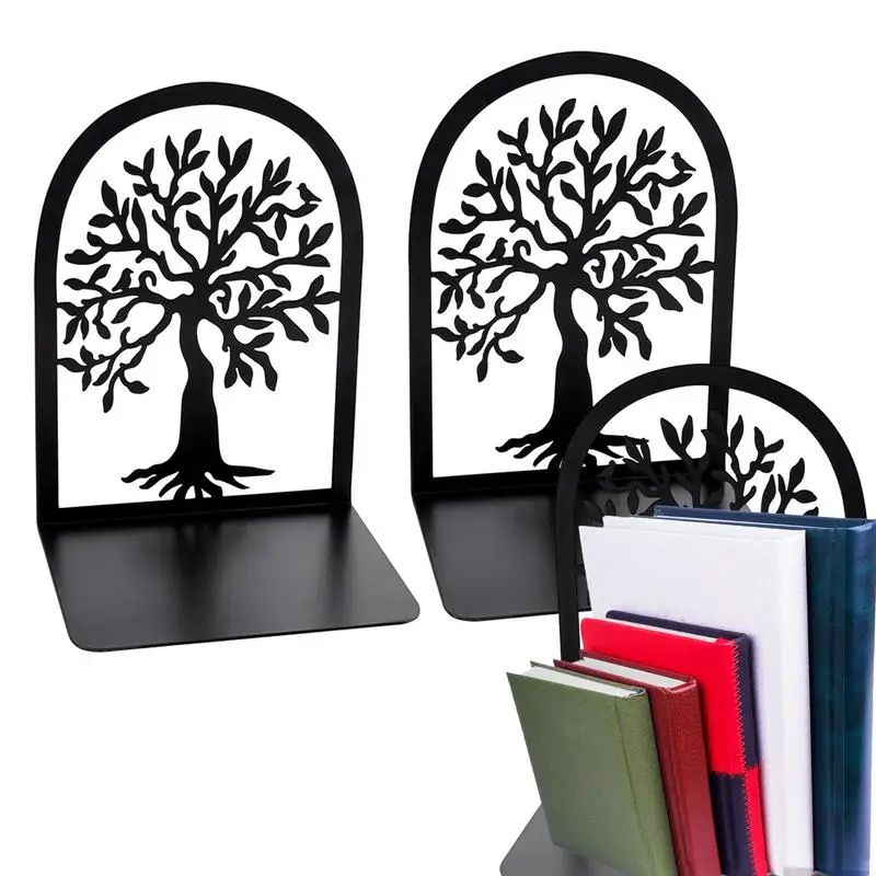 

Metal Bookends 2PCS Heavy Duty Sturdy Black Bookends Decorative Bookends For Shelves Heavy Books Creative Book Ends For Desk