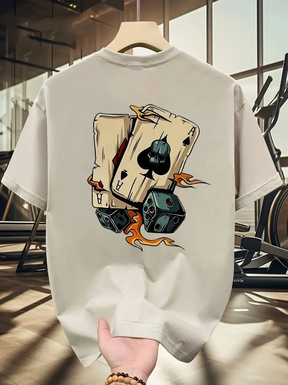 Selling men's poker dice print pattern round neck breathable T-shirt outdoor skin friendly casual top