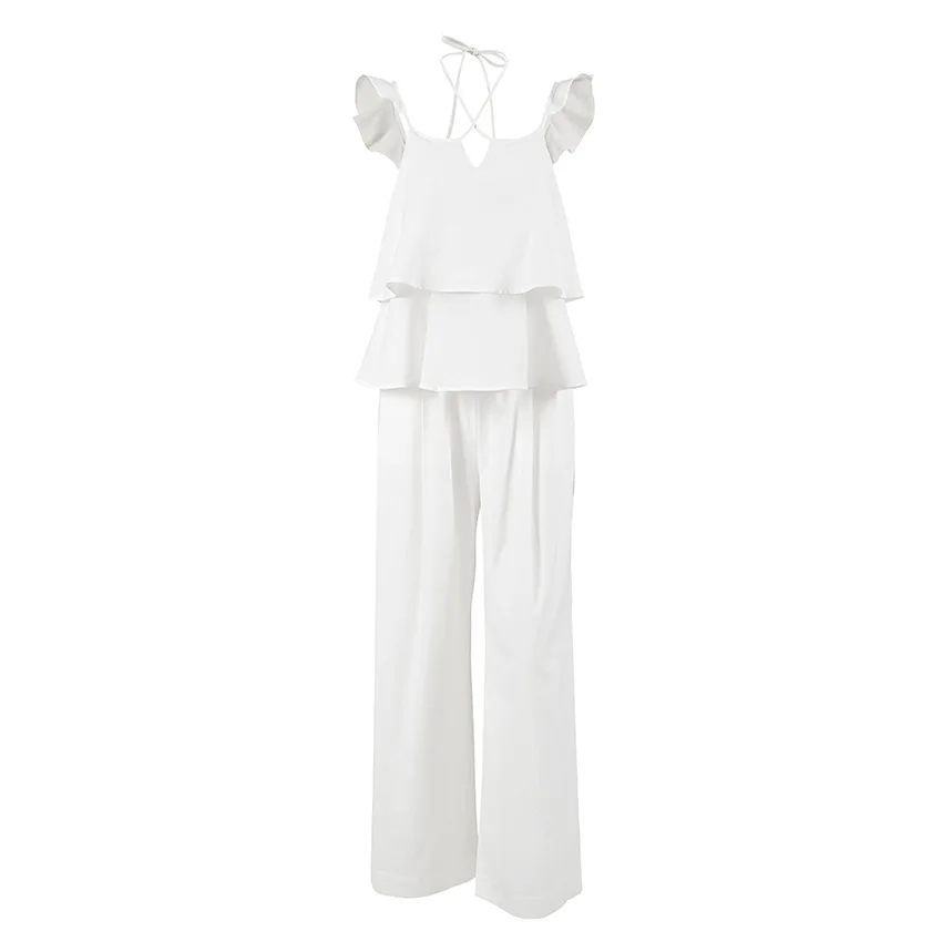 Casual White Faion Fly Sve Top And Pants Set Wide Leg Pants Two Piece Set round Ne ort Sve Student Work orm