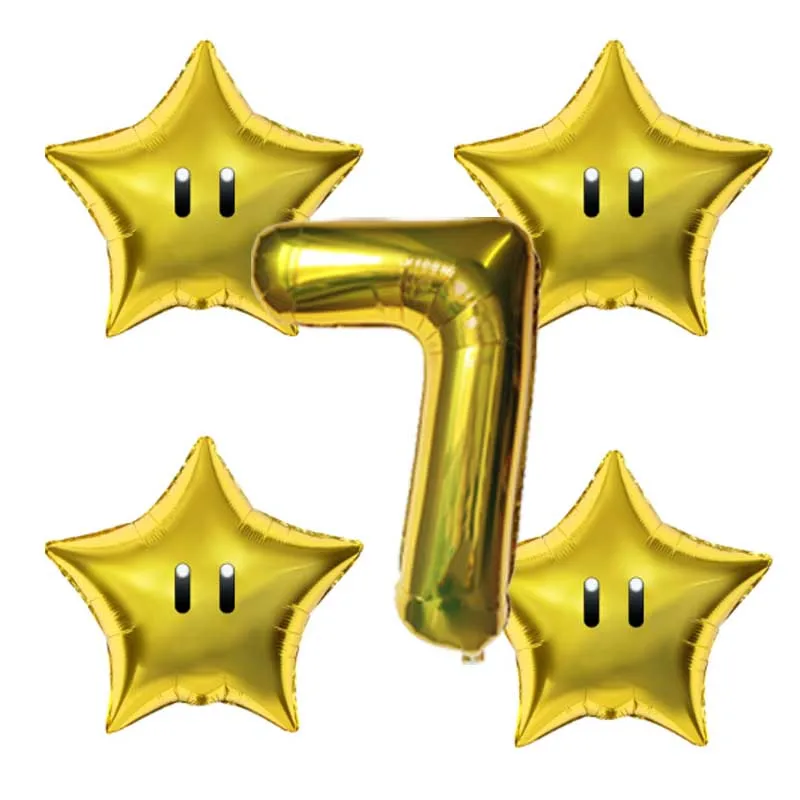 5 Stück Super Trendige Bros Folienballons Anime-Themen-Party Zahlenballons Niedliche Deko Geburtstag Dekorative Belohnungs-Sternballons