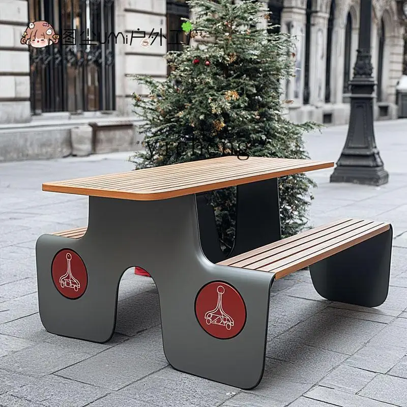 

FY outdoor stainless steel tables and chairs restaurant commercial street preservative wood leisure seat