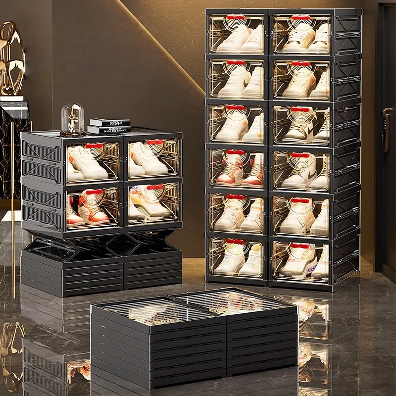 Portable Shoe Cabinet Living Room,Stackable Storage Organizer Cabinet With Doors And Shelves