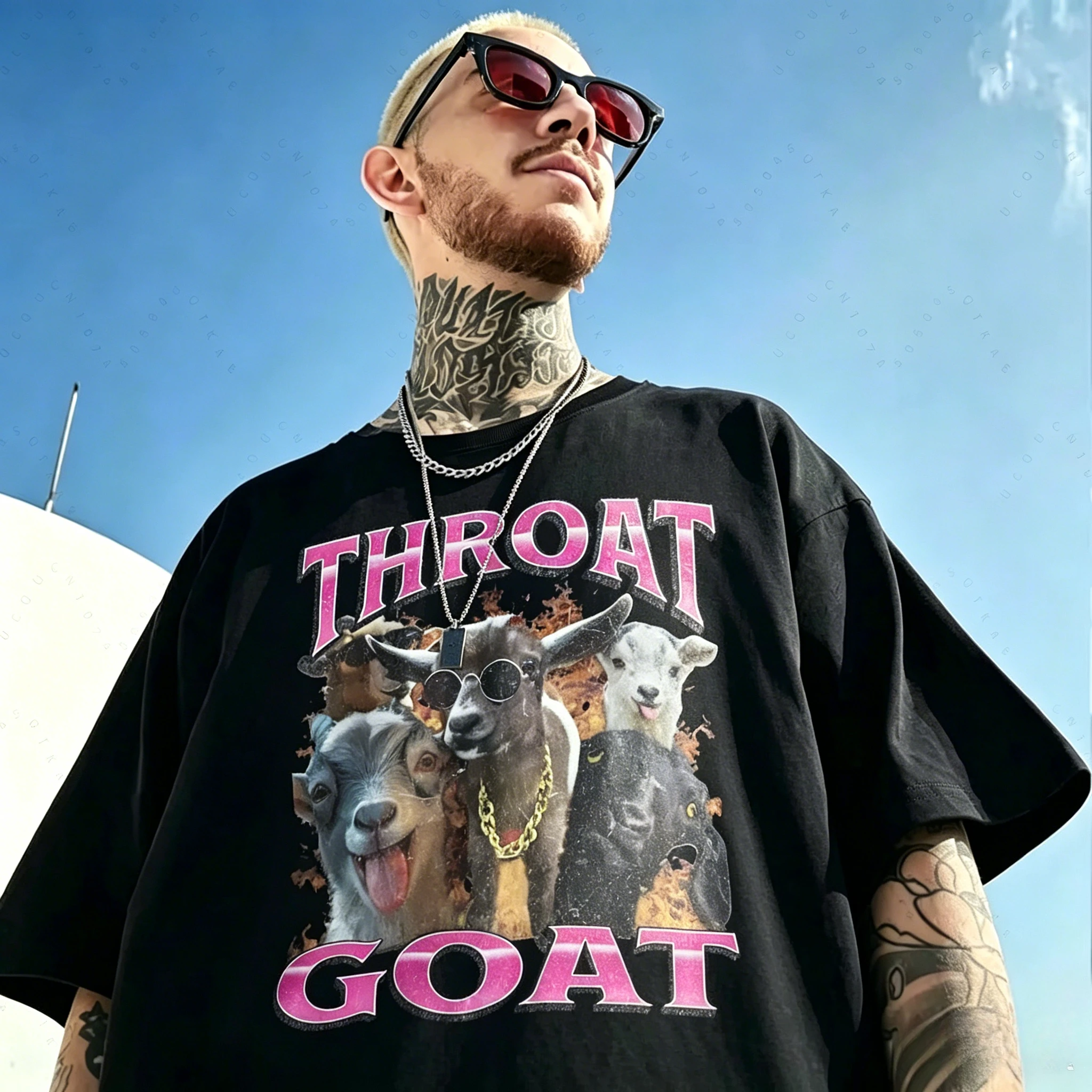 Funny Throat Goat Graphic Print T-shirt Male Fashion Oversized Streetwear Men Women Casual High Quality Pure Cotton Short Sleeve