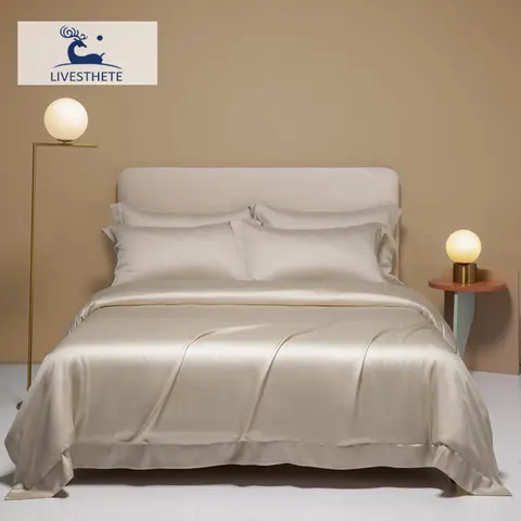 Silk Bedding Set Liv-Esthete Luxury 100% Silk Bedding Set Champagne Gold Duvet Cover Pillow Case Bed Sheet Quilt Cover Double King Queen Sets