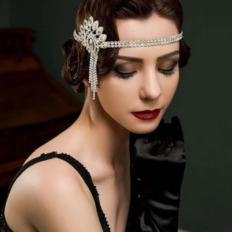 Head Jewelry Flapper Headband Retro Vintage Rhinestone Alloy for The Great Gatsby Cosplay Carnival Women's Costume Jewelry