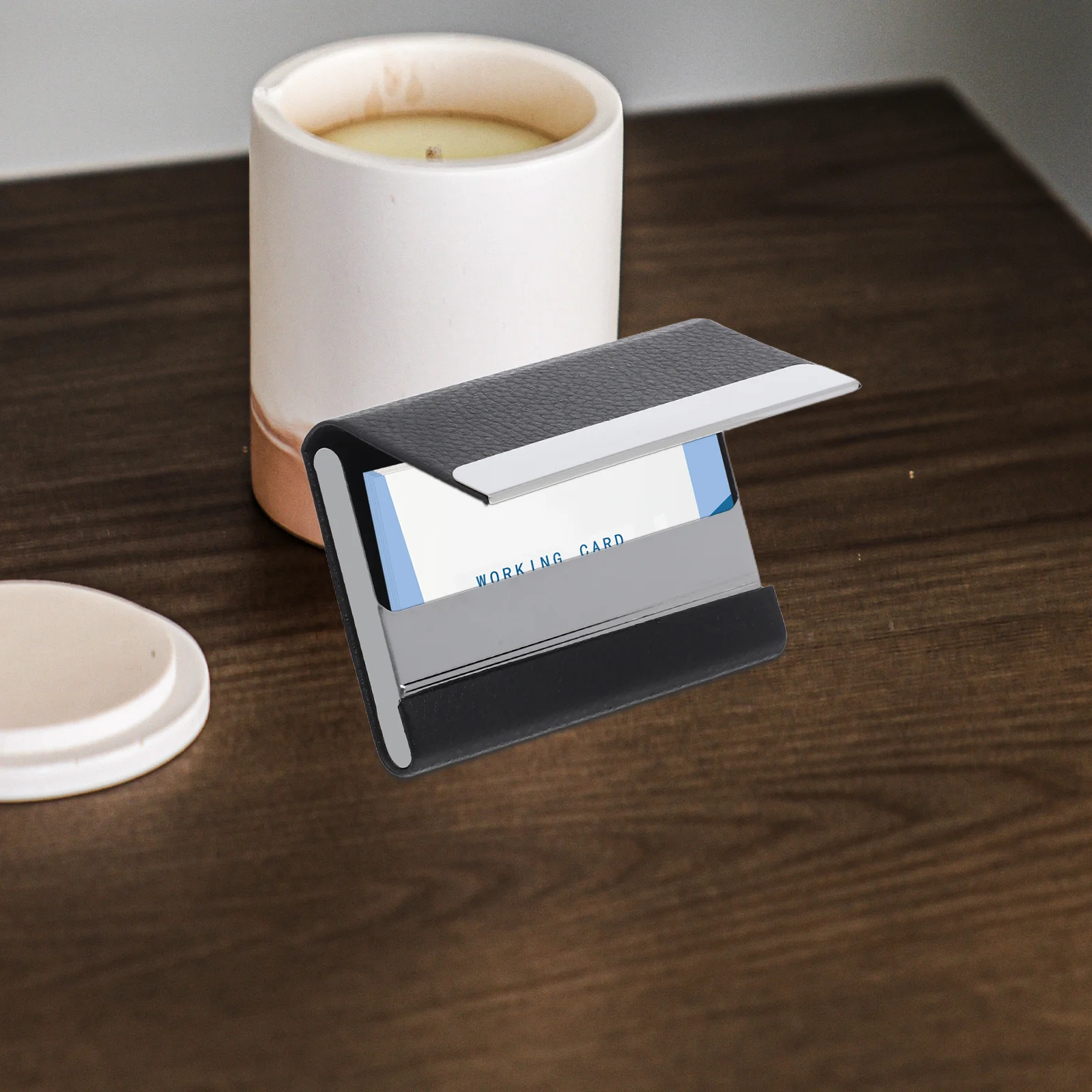 Porte-cartes de visite mince en acier inoxydable, étui Compact en PU, boîte de rangement Portable, portefeuille, organisateur de poche pour cartes de visite