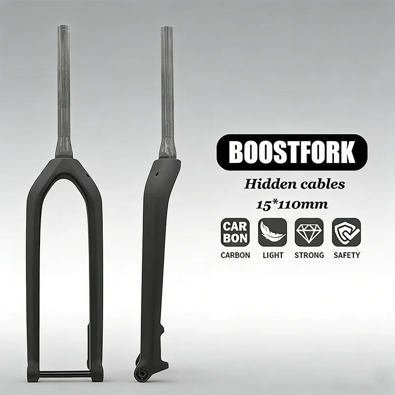 

NO LOGO Mountain Bicycle Thru Axle Boost Fork Full Carbon Size 15*110mm Integrated Cables 26"/27.5"/29"Mountain Bike Accessories