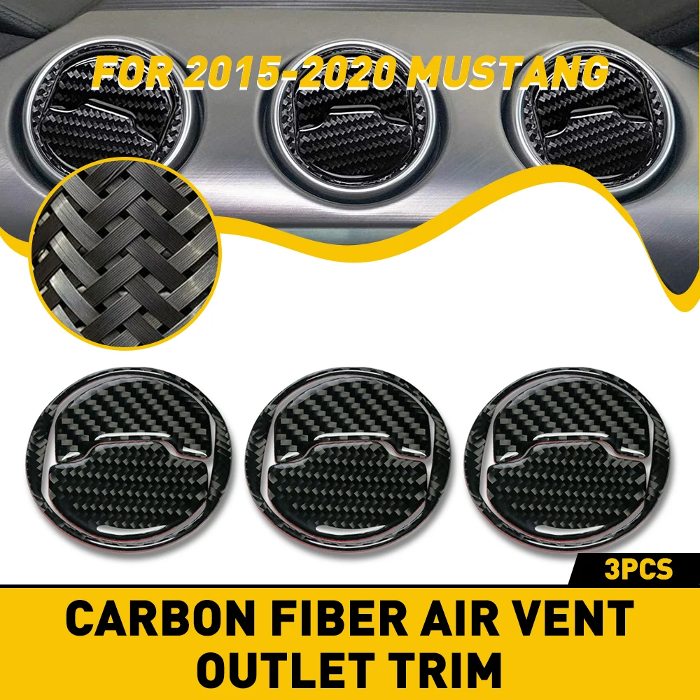 3Pcs Carbon Fiber Interior Trim Sticker For Ford Mustang 2015 2016 2017 2018 2019 2020 Accessories Car Air Vent Outlet Stickers