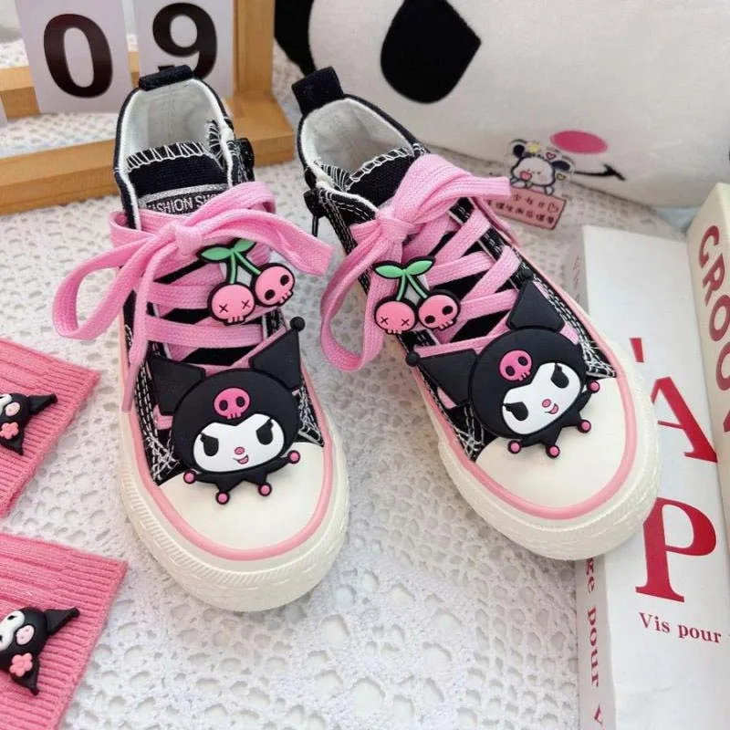 Sanrios My Melody Cinnamoroll Kuromi Anime Kawaii Kid Canvas Shoes High Top Sports Casual Shoe Outdoor Comfortable Girl Sneakers