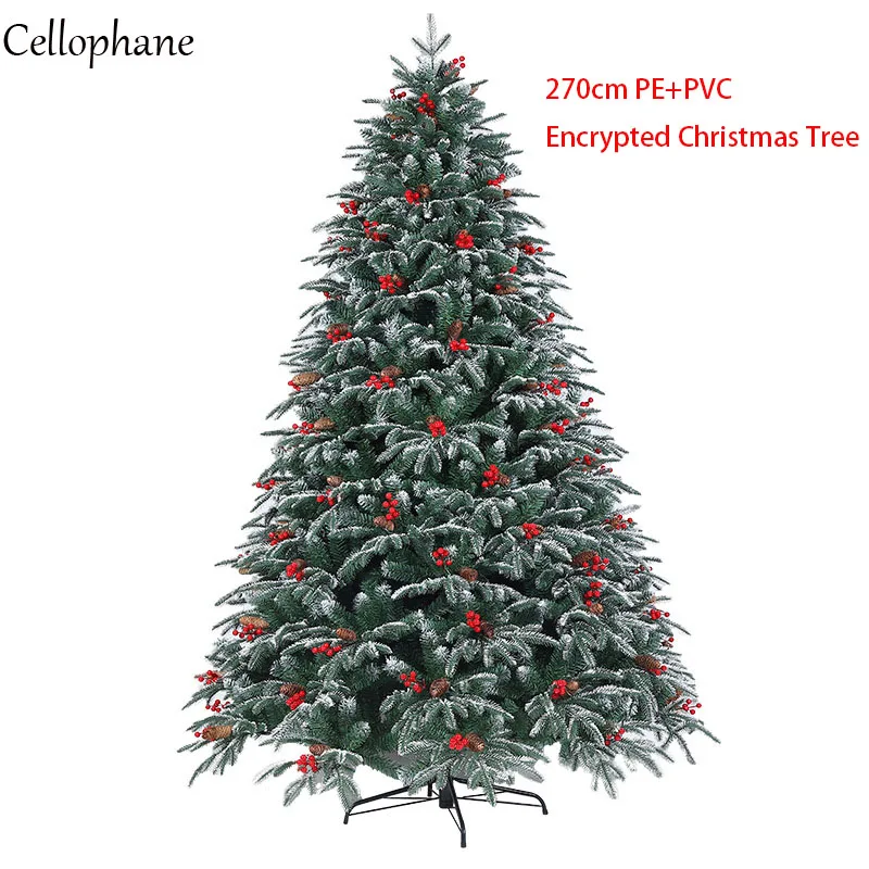 270cm PE+PVC Encrypted Christmas Tree Mixed with Red Fruits White Snow Christmas Tree New Year ShoppingMall Home Decoration