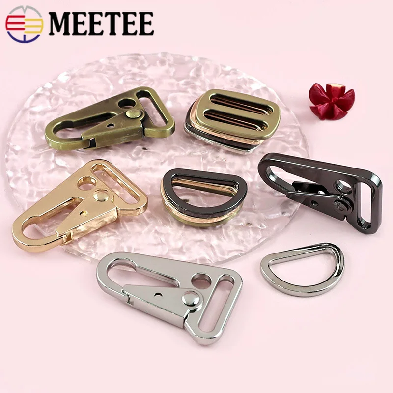 

2/5Sets Metal Spring Buckles for Bag Strap D Ring Connector Tri-glide Slider Adjust Clasp Trigger Clip Hook DIY Bags Accessories