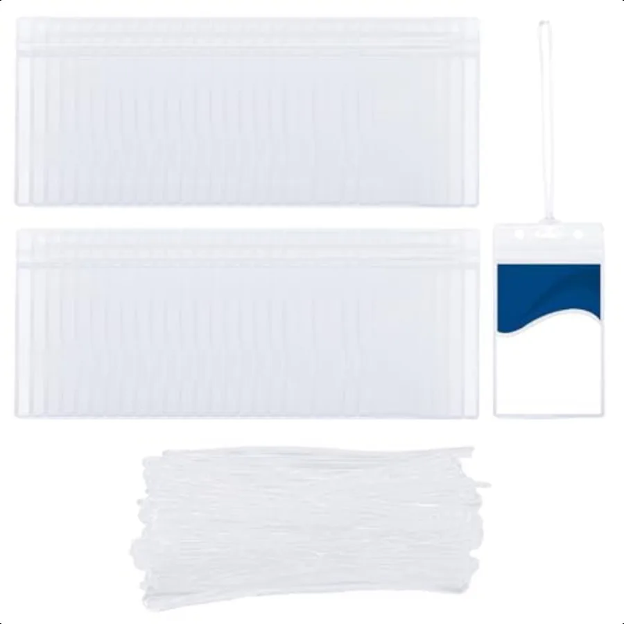 

50 Pcs Plastic Lage Tags Clear Bag Tags Holder Identification ID Card Badge Holder with Lage Tag Loop Straps for Suitcases Back