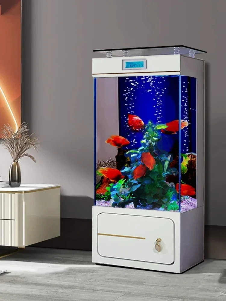 Acquario da pavimento Super bianco per uso domestico luce filtro posteriore di lusso a parete acquario verticale globo di pesce