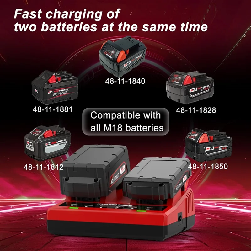 

ABKW-For M18 Battery 18V Dual Port Charger Replacement US Plug- Models 48-59-1802, 48-11-1850, 48-11-1840, 48-11-30