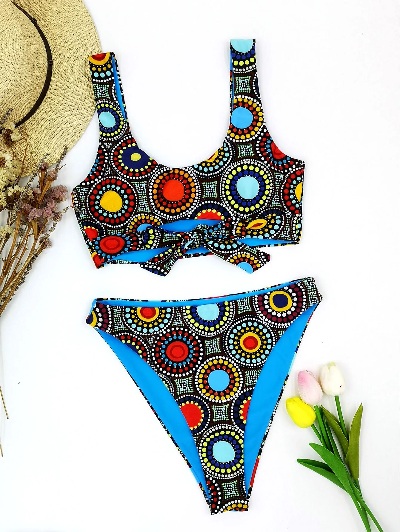 Bikini 2024 Sexy Push Up Vintage Print Hollow High Waist Swimwear Swimsuit Women Bikinis Set Bathing Suit Beach Bikini Female