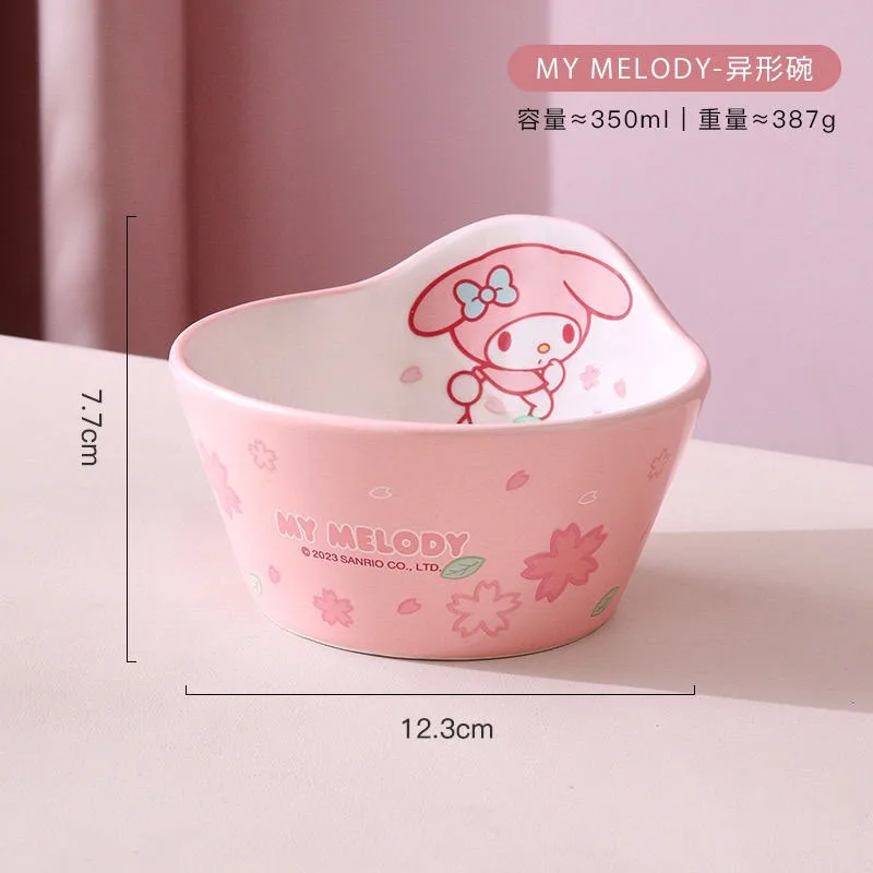 Sanrio Hello Kitty Cinnamoroll Anime Kawaii Ceramic Bowl Cute My Melody Eat Rice Soup Noodle Salad Dessert Tableware Gifts