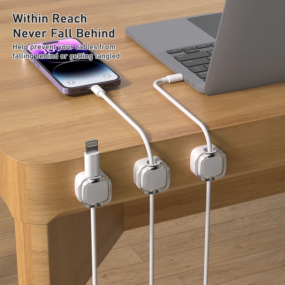 3pcs Transparent magnetic cable organizer, data cable holder, buckle, desktop phone charging cable, plug, hook, storage