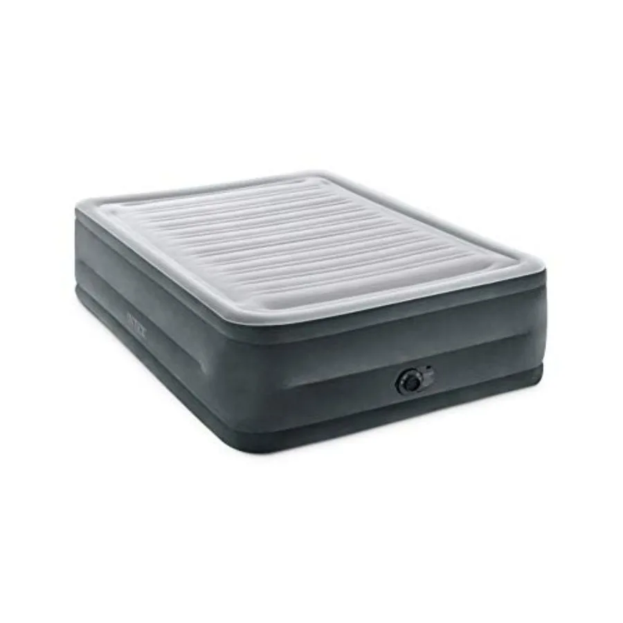 

Travel and camping inflatable air mattress with built-in pump, Dura-Beam material, plush comfort, high-rise design, queen size,