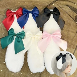 2024 Lolita Cosplay Rabbit Bunny Plush Lop Ears Kawaii Women Girls Hair Clip Cute Hairpin Ribbon Bowknot Hair Accessories