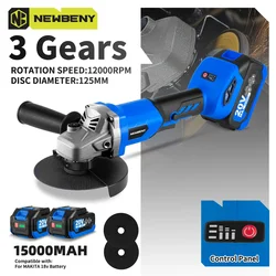 Newbeny 125mm sem fio sem escova ângulo moedor 3 engrenagem diy carpintaria corte polimento moagem ferramenta elétrica para makita 18vbateria