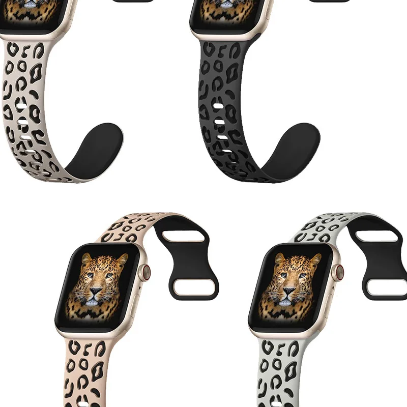 Silicone LeopardStrap For Apple Watch Band ultra 2 49mm 45mm 44mm 42-41mm 40mm Engraved bracelet Iwatch Series 9 8 7 se 3 6 5 4