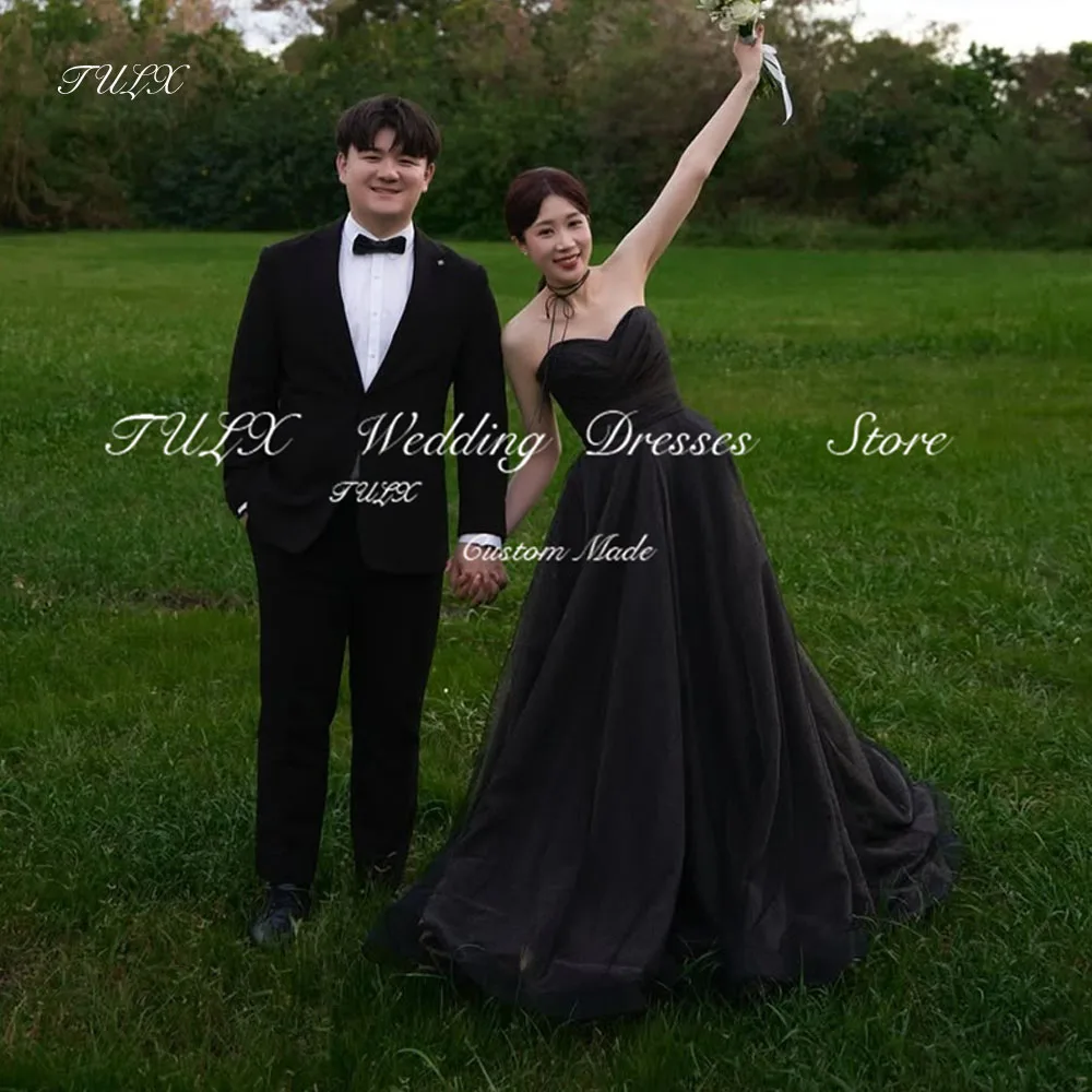 

TULX Black Evening Dress Korea Wedding Photo Shoot Sweetheart Tulle Party Dresses Long Corset Bridal Event Dresses Customized