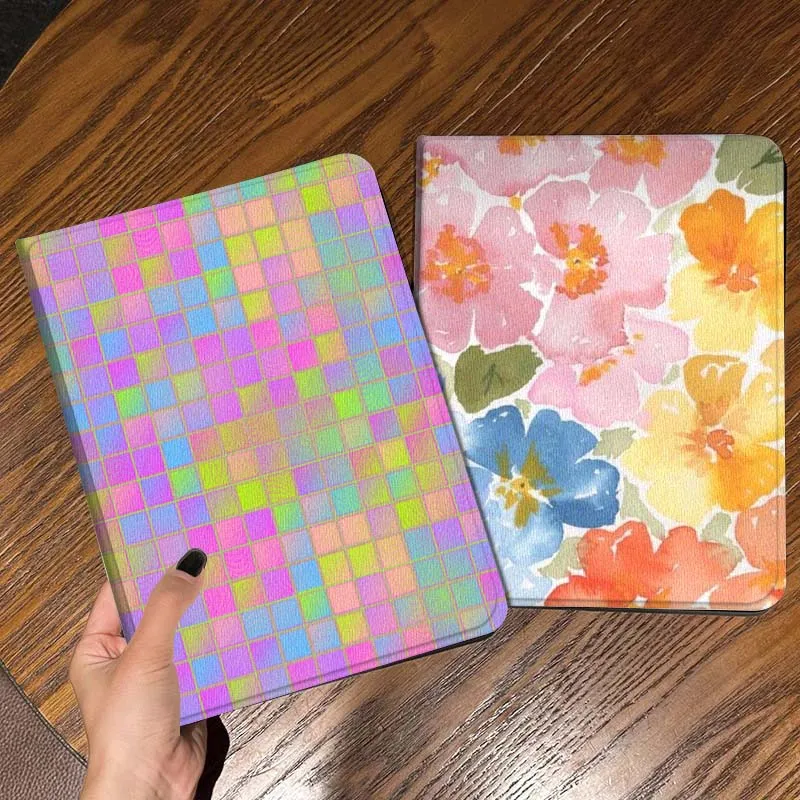 

Colorful Square Grid Tablet Case For Apple iPad Air Pro mini 1 2 3 4 5 6 7 8 9 11 M2 M3 M5 M4 5th 6th 7th 10th 11th Gift
