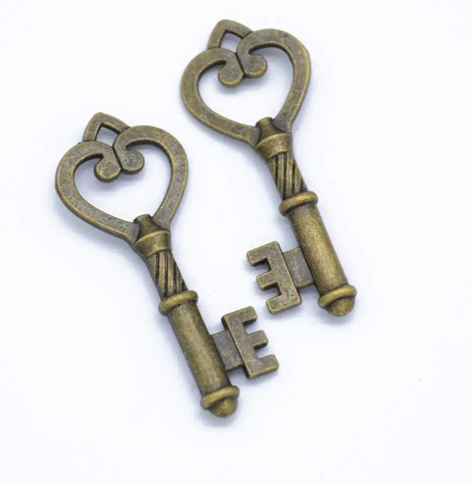 25pcs Charms Vintage Skeleton Key 46*19mm Tibetan Bronze Silver Color Pendants Antique Jewelry Making DIY Handmade Craft F0360