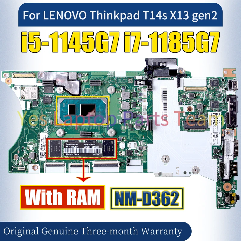 NM-D362 For LENOVO Thinkpad T14s X13 gen2 Laptop Mainboard i5-1145G7 i7-1185G7 With RAM Notebook Motherboard 100％ Tested