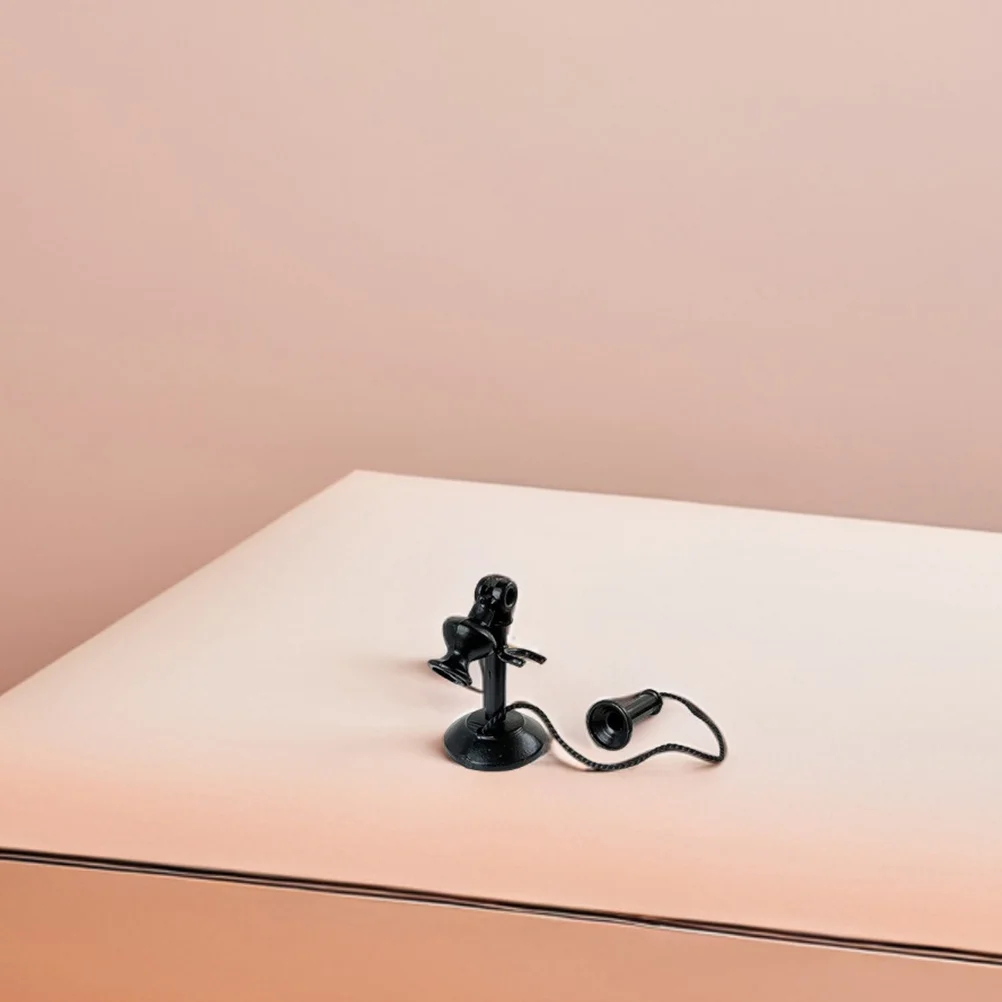 1 قطعة الهاتف خمر الأسود الرجعية الحديد مصغرة خط أرضي الهاتف ديكور لدمية المنزل مكتب دراسة ملحقات للتزيين #5