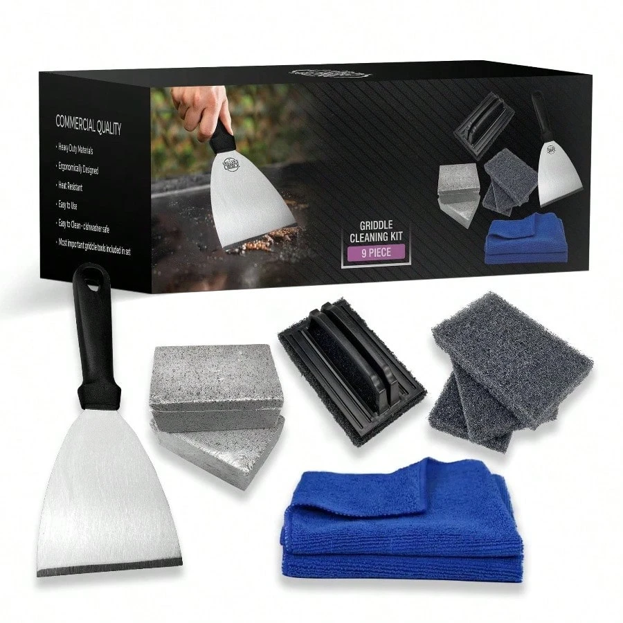 

Griddle Grill Cleaning Kit 10 Count Stainless Steel Black Durable Easy to Use