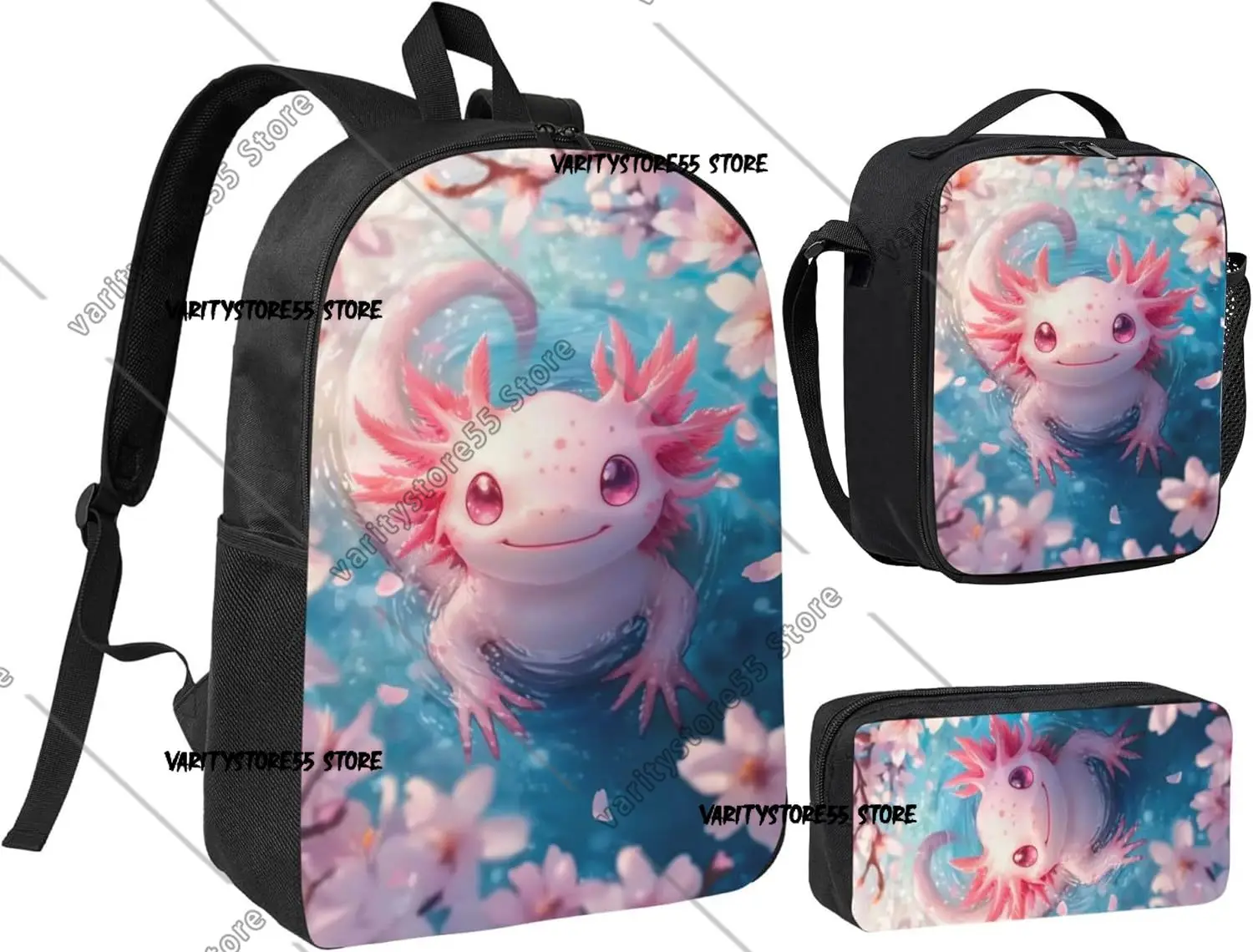 

Рюкзак Axolotl с сумкой для обеда и пеналом, школьная сумка большой вместимости, 17-дюймовая сумка для книг для мальчиков и девочек