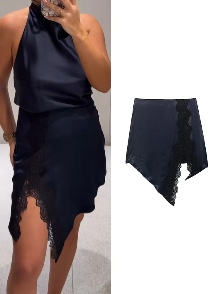 

Fashion Lace Short Skirt For Women Elegant Spliced High Waist Asymmtrical Skirt 2026 New Ladies Fashionable Club Casual Wear