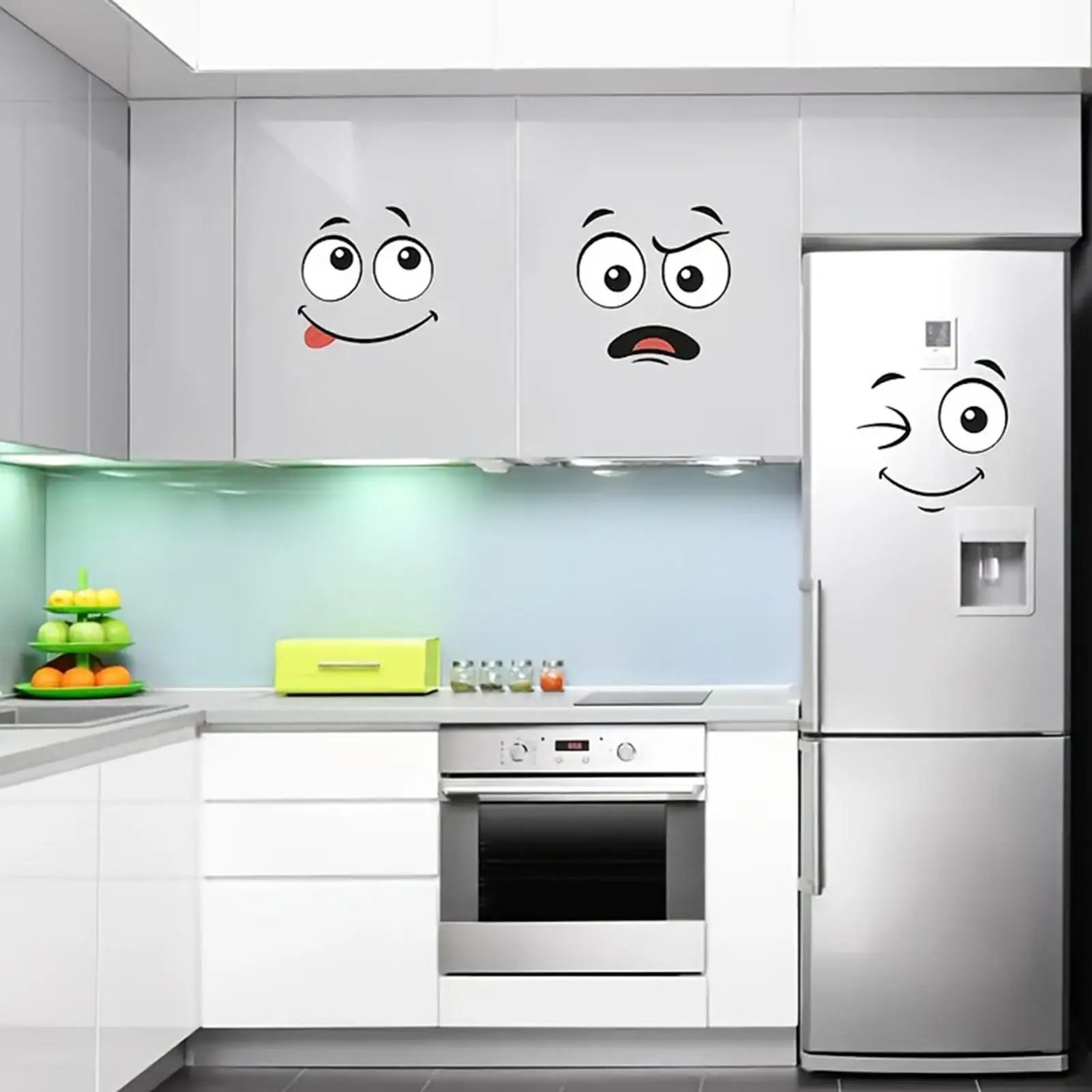 Trash Can Stickers 8 Sheets Cartoon Expressions Toilet Lid Decal Bin Stickers for Fridge Bins Wall Indoor Outdoor Kitchen Bucket