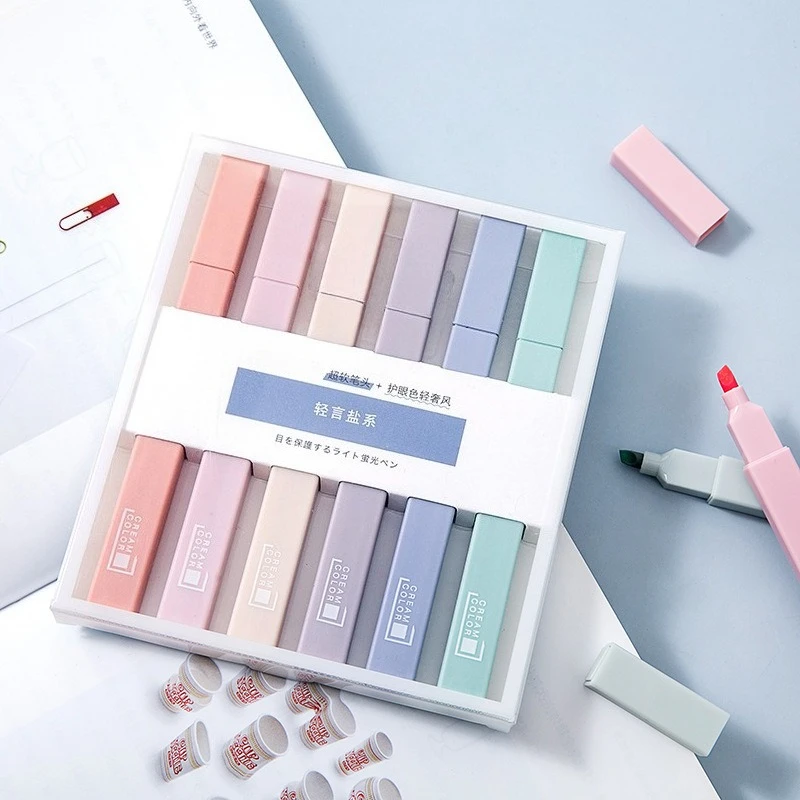 

Soft head highlighter pen, Morandi light colored marker pen, large capacity student colored key marker pen