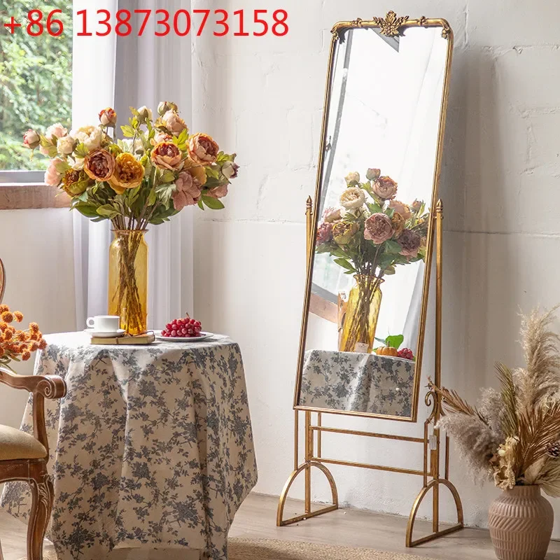 American full body mirror with bracket retro wedding floor gold wrought iron high definition makeup changing mirror