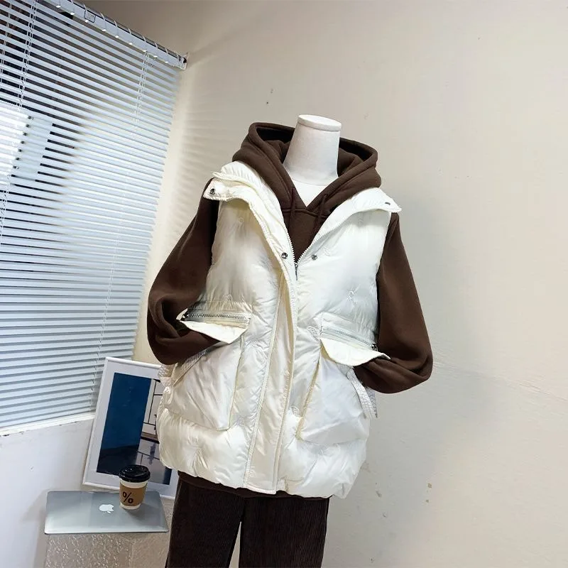 Women's Down Cotton Vest Autumn Winter New Fashion Versatile Shiny Surface Waistcoat Outerwear Waistcoat Warm Jackets