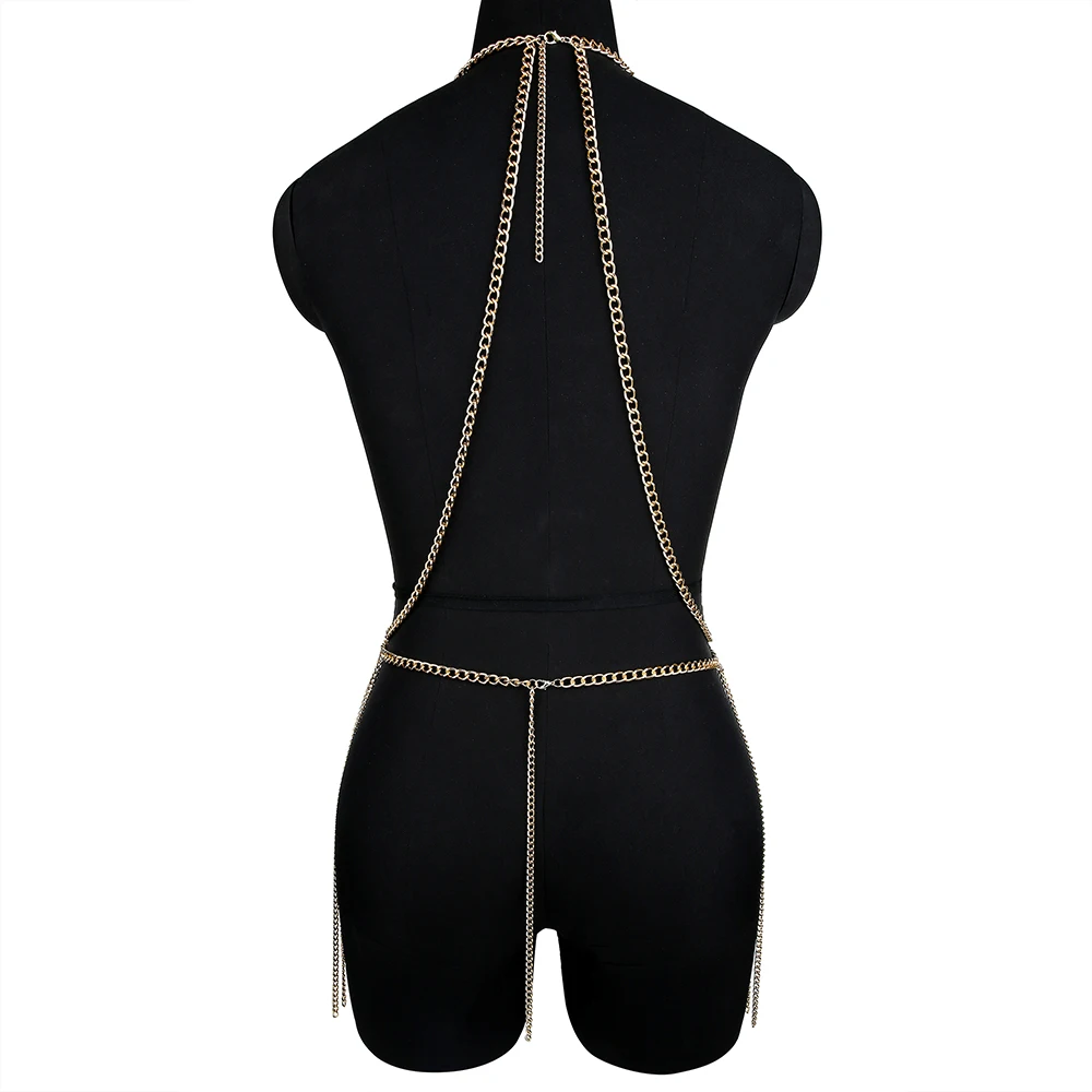 Sexy Women Metal Tassel Bling Body Chain Suit Chest Chain Gothic Punk Fashion Girl Festival Jewelry Accessories Club Outdoor