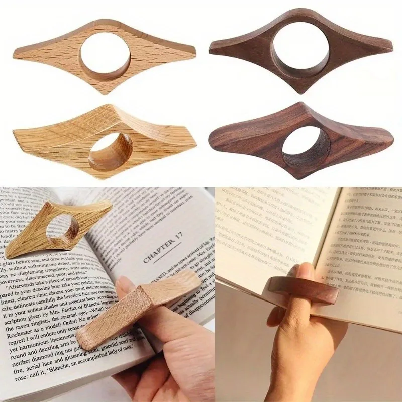 Holz-Daumenlesehilfe: Einhand-Lesehilfe für Bücher, Seitenring zum Lesen mit einer Hand, Einhand-Leseartikel, Holz-Lesezeichen
