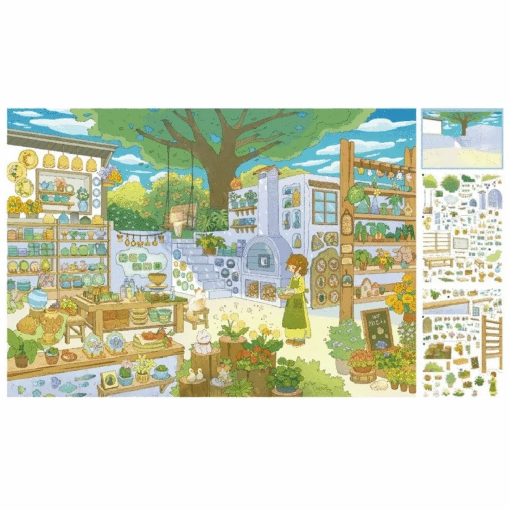 4pcs Forest Theme Miniature Scene Stickers Cartoon Girls Self-Adhesive 3D Scenery Decals PET Scrapbook Sticker Craft Projects