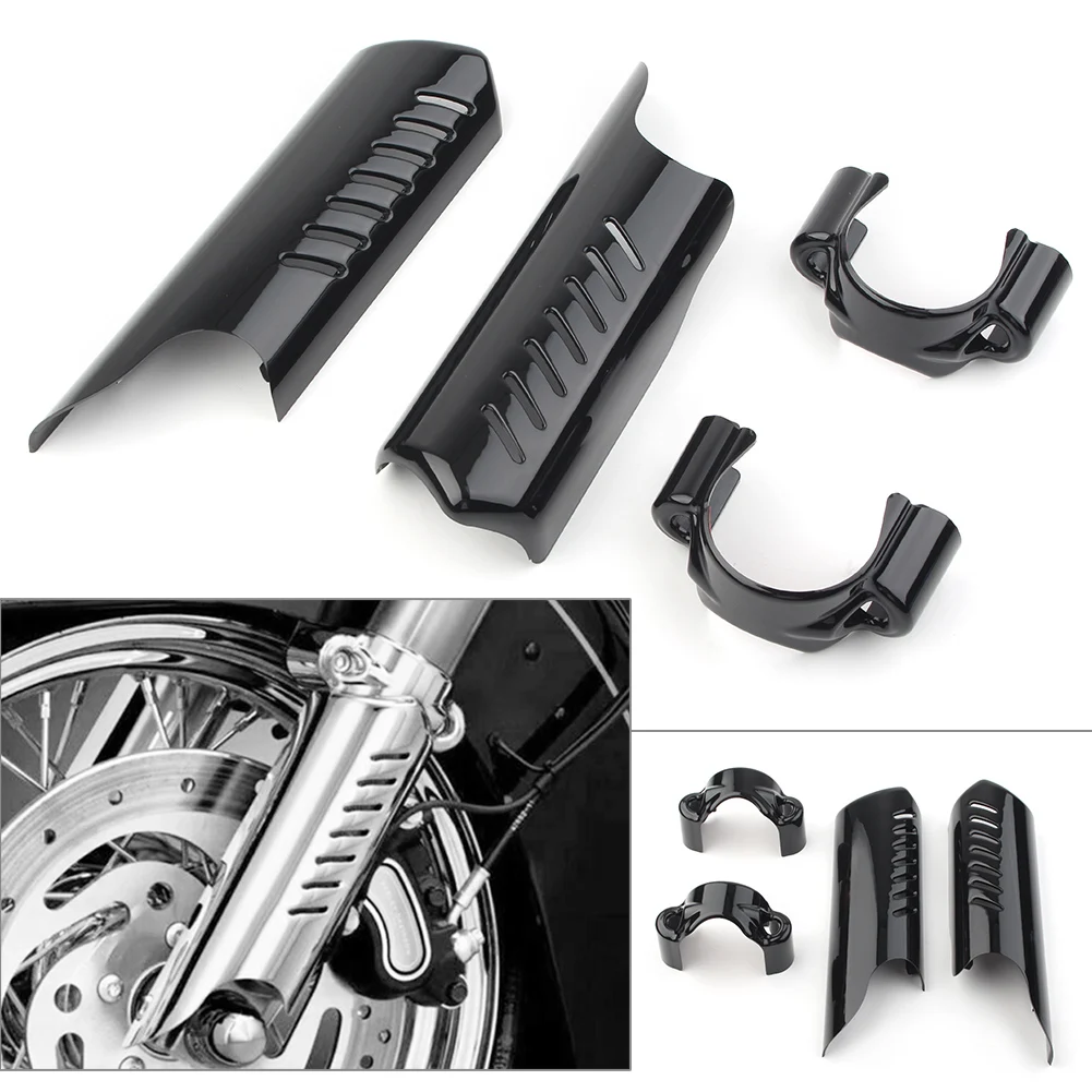 2Pcs ABS Motorbike Fork Lower Leg Deflectors Shield Cover for Harley Softail Dyna FL FXSTB Black