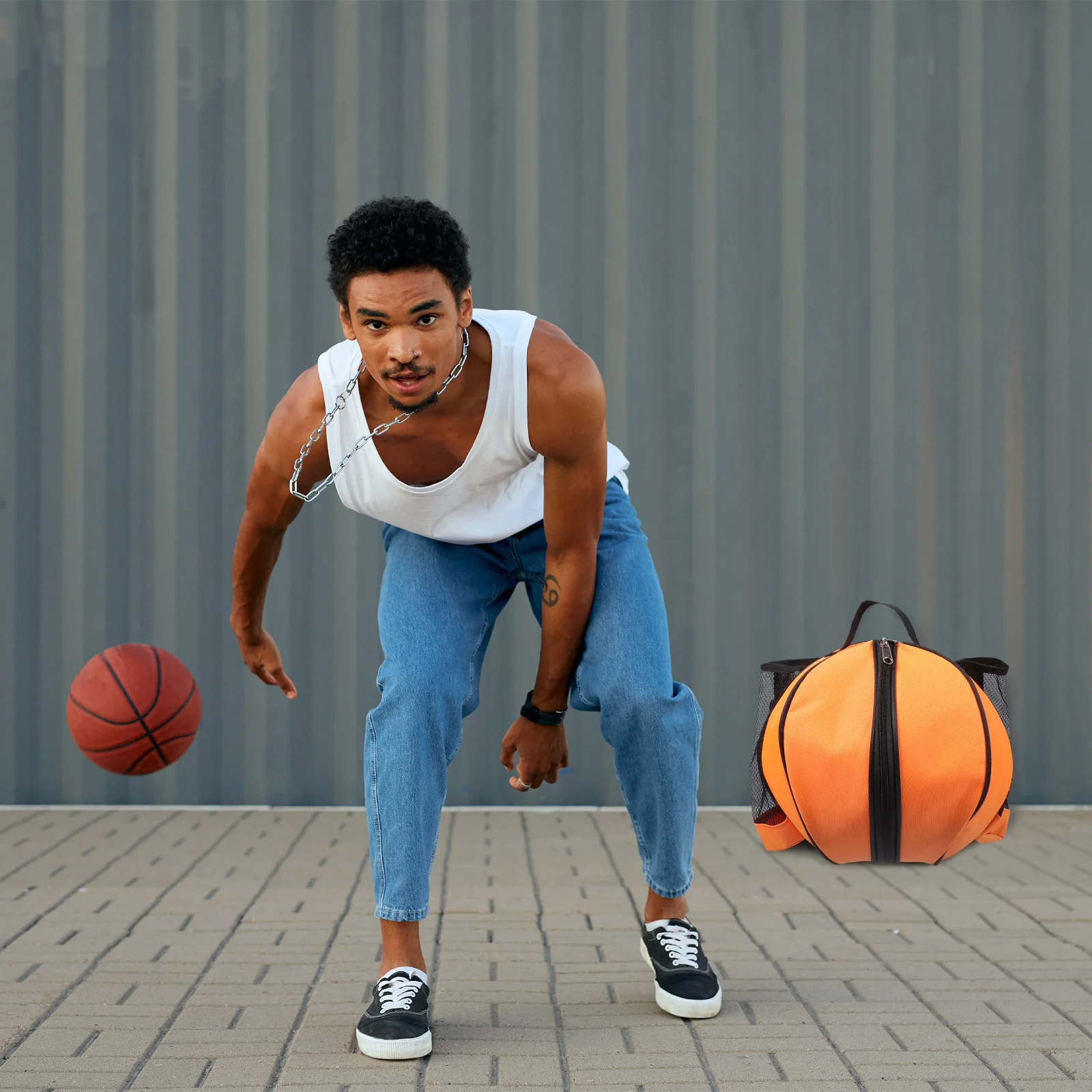 1 conjunto de mochila de basquete oxford pano durável design com zíper grande capacidade saco de armazenamento de bola para viagens escola mochila de futebol