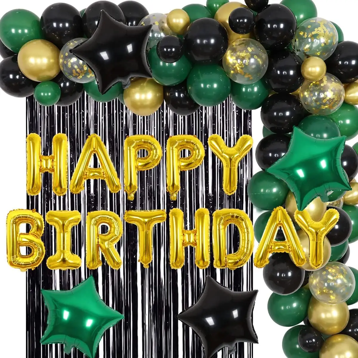 

Cheereveal Happy Birthday Decorations for Men Green and Black Party Supplies with Balloon Garland Arch Kit Foil